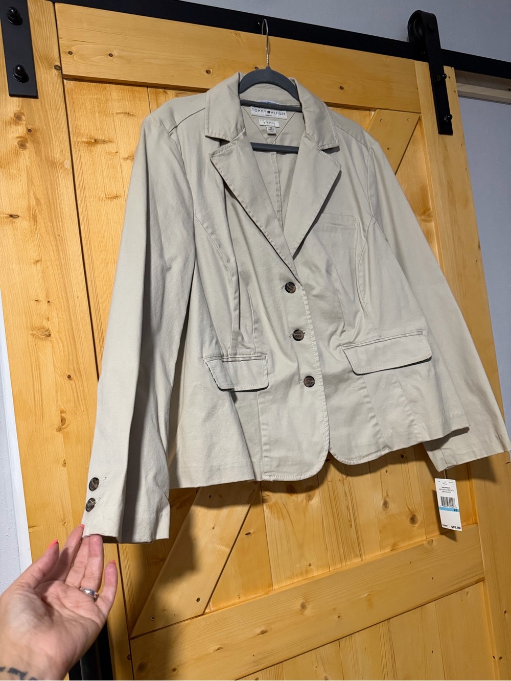 NWT Tommy Hilfiger Beige Stretch Cotton 3-Button Blazer Jacket Plus Size 20⁠